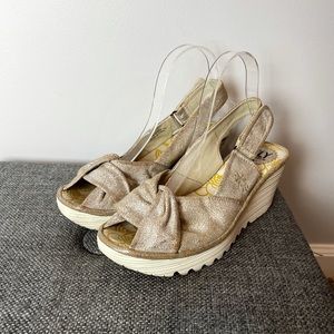 Fly London Gold Yankin Wedge Sandals